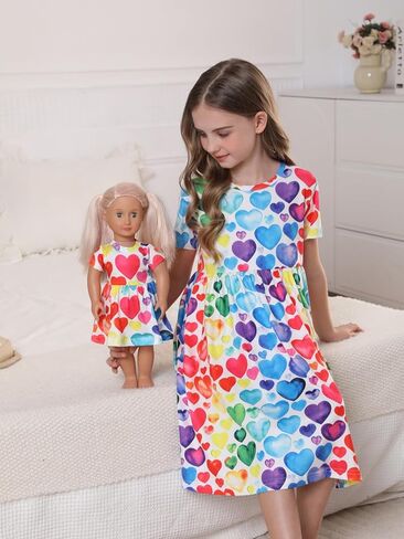 فستان Bow Dream Girl وملابس دمية American Girl المطابقة للفتيات على شكل قلب مقاس 130 in Saudi Arabia