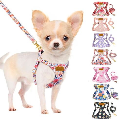 Lukovee Puppy Harness and Leash Set, No Pull Lightweight Soft Suede Adjustable Pet Harness Vest with Snap Buckle for Puppy Small and Medium Size Dog (Pink-XXS) in Kuwait