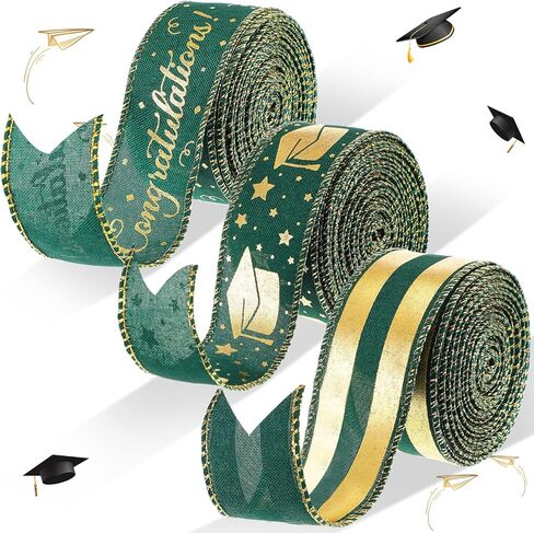 3 لفة فئة من 2025 تخرج شريط التخرج 1.5 بوصة تخرج الحفلات تهانينا خريج الشريط البرونز السلكية شرائط الحافة السلك in Kuwait