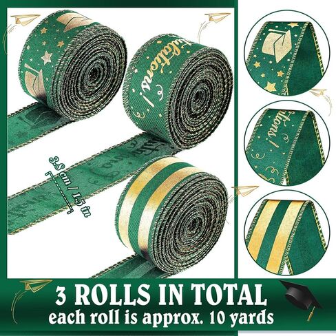 3 لفة فئة من 2025 تخرج شريط التخرج 1.5 بوصة تخرج الحفلات تهانينا خريج الشريط البرونز السلكية شرائط الحافة السلك in Kuwait