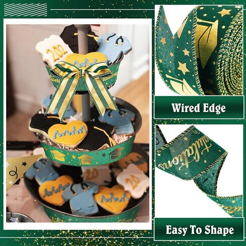 3 لفة فئة من 2025 تخرج شريط التخرج 1.5 بوصة تخرج الحفلات تهانينا خريج الشريط البرونز السلكية شرائط الحافة السلك in Kuwait