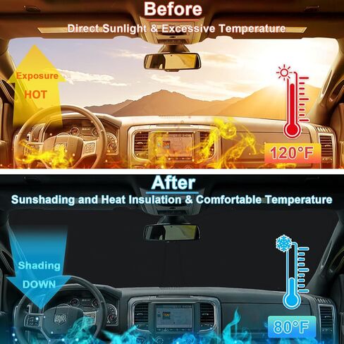 مظلة شمس للزجاج الأمامي الفاخر لـ 2019-2024 2025 دودج رام 1500، مادة عاكسة 310T للنافذة الأمامية حاجب للشمس كتل الأشعة فوق البنفسجية مظلة قابلة للطي in Kuwait