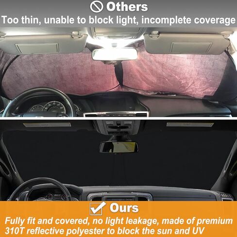 مظلة شمس للزجاج الأمامي الفاخر لـ 2019-2024 2025 دودج رام 1500، مادة عاكسة 310T للنافذة الأمامية حاجب للشمس كتل الأشعة فوق البنفسجية مظلة قابلة للطي in Kuwait