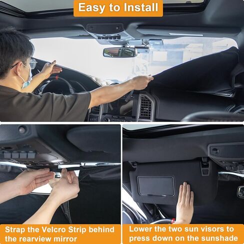 مظلة شمس للزجاج الأمامي الفاخر لـ 2019-2024 2025 دودج رام 1500، مادة عاكسة 310T للنافذة الأمامية حاجب للشمس كتل الأشعة فوق البنفسجية مظلة قابلة للطي in Kuwait