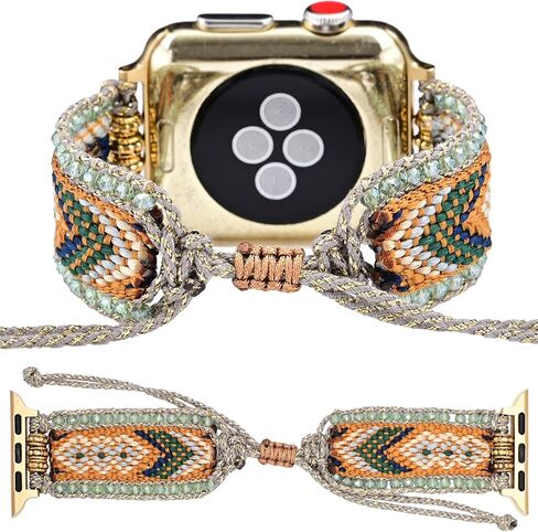 Braided Western Boho Nylon Band Compatible with Apple Watch Bands 38mm 40mm 41mm 42mm 44mm 45mm 46mm 49mm, Women Adjustable Bracelet Beaded Bohemian Strap for iWatch Series 10 9 8 SE Ultra 7 6 5 4 3 in Saudi Arabia