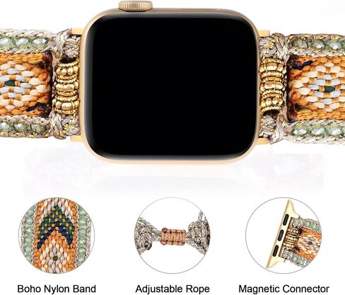 Braided Western Boho Nylon Band Compatible with Apple Watch Bands 38mm 40mm 41mm 42mm 44mm 45mm 46mm 49mm, Women Adjustable Bracelet Beaded Bohemian Strap for iWatch Series 10 9 8 SE Ultra 7 6 5 4 3 in Saudi Arabia