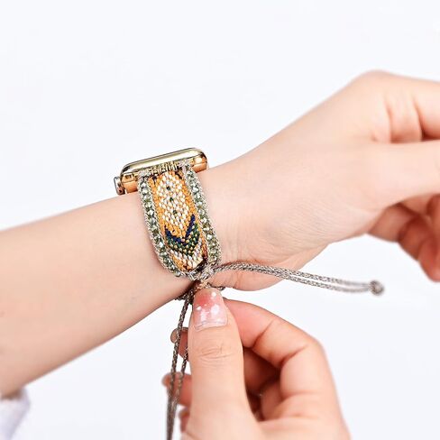 Braided Western Boho Nylon Band Compatible with Apple Watch Bands 38mm 40mm 41mm 42mm 44mm 45mm 46mm 49mm, Women Adjustable Bracelet Beaded Bohemian Strap for iWatch Series 10 9 8 SE Ultra 7 6 5 4 3 in Saudi Arabia