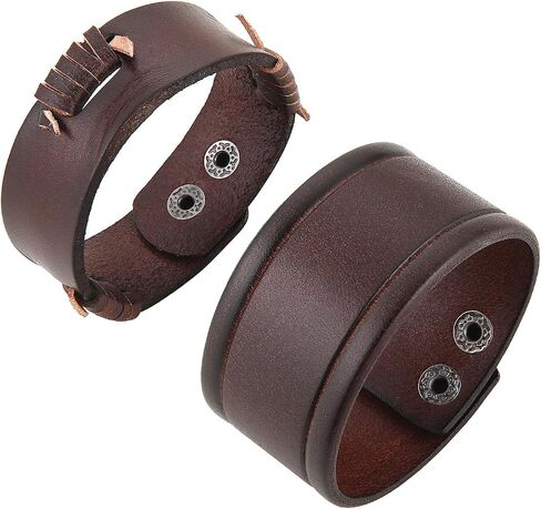 HZMAN 2Pcs Leather Bracelets for Men Gothic Punk Retro Wide Cuff Bracelet Handmade Braided Brown Leather Wristband Bracelet Jewelry Gift in Saudi Arabia