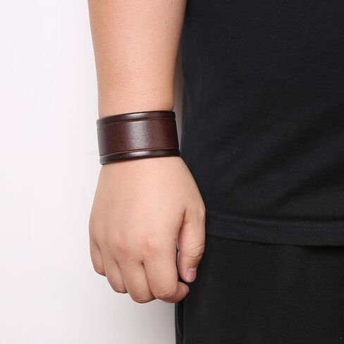 HZMAN 2Pcs Leather Bracelets for Men Gothic Punk Retro Wide Cuff Bracelet Handmade Braided Brown Leather Wristband Bracelet Jewelry Gift in Saudi Arabia