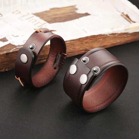 HZMAN 2Pcs Leather Bracelets for Men Gothic Punk Retro Wide Cuff Bracelet Handmade Braided Brown Leather Wristband Bracelet Jewelry Gift in Saudi Arabia