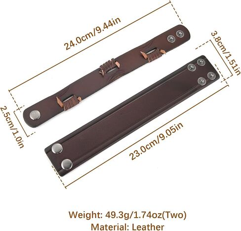 HZMAN 2Pcs Leather Bracelets for Men Gothic Punk Retro Wide Cuff Bracelet Handmade Braided Brown Leather Wristband Bracelet Jewelry Gift in Saudi Arabia
