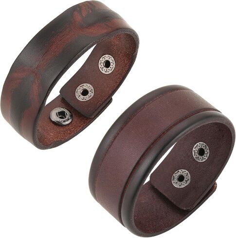 HZMAN 2Pcs Leather Bracelets for Men Gothic Punk Retro Wide Cuff Bracelet Handmade Braided Brown Leather Wristband Bracelet Jewelry Gift in Saudi Arabia