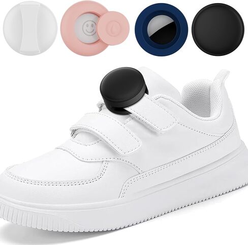 [4 Pack] AirTag Holder for Kids Shoelaces, Hidden Wear Resistant Silicone Air Tags Case Cover for Children Shoes Shoestring Accessories for Toddler Child(Black,Dark Blue,Pink,White) in Saudi Arabia