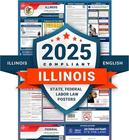 ملصقات قانون العمل 2024 - ملصق قانون العمل في ولاية إلينوي، اتحادي، متوافق مع إدارة السلامة والصحة المهنية، دقيق ومحدث، يتضمن تحديثات يونيو، ملصق قانون العمل المصفح 2024 إلينوي، 91.44 سم عرضًا × 60.96 سم ارتفاعًا (الإنجليزية) in Kuwait