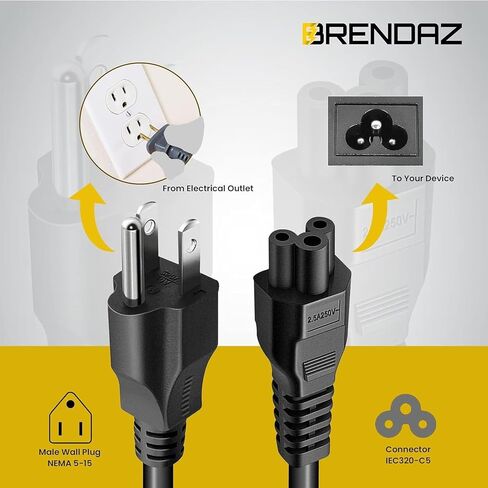 3 Prong AC Laptop Power Cord, Compatible with Dell HP LG Lenovo Asus Laptops/Notebook, Scanners, NEMA 5-15P to C5 Power Cable. (3-Feet) in Saudi Arabia