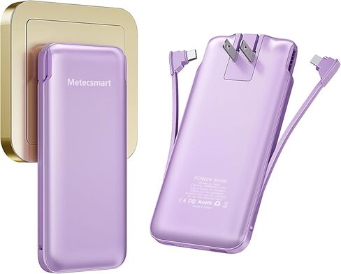 Portable Charger Power Bank with Built-in Cable & AC Plug, 10000mAh Fast USB-C Charger, Slim Mini Battery for iPhone 16/15/14/13/Pro/Max & All USB-C Devices in Kuwait