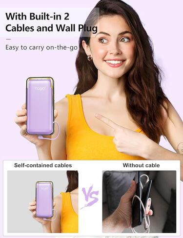 Portable Charger Power Bank with Built-in Cable & AC Plug, 10000mAh Fast USB-C Charger, Slim Mini Battery for iPhone 16/15/14/13/Pro/Max & All USB-C Devices in Kuwait