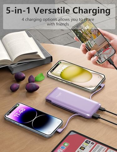 Portable Charger Power Bank with Built-in Cable & AC Plug, 10000mAh Fast USB-C Charger, Slim Mini Battery for iPhone 16/15/14/13/Pro/Max & All USB-C Devices in Kuwait