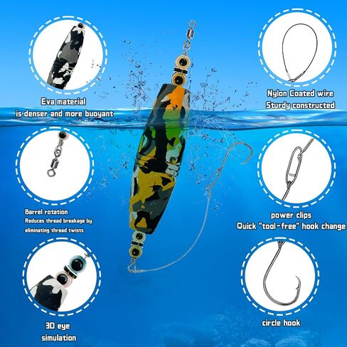 4pcs Catfish Rig Floats Kit, EVA Foam Peg Floats Bait Rigs Fishing Bobbers Floats Fishing Corks Catfish Lures High-Carbon Circle Hooks and Crane Swivel for Catfishing Tackle Combo in Saudi Arabia