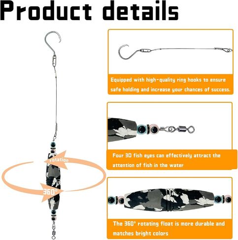 4pcs Catfish Rig Floats Kit, EVA Foam Peg Floats Bait Rigs Fishing Bobbers Floats Fishing Corks Catfish Lures High-Carbon Circle Hooks and Crane Swivel for Catfishing Tackle Combo in Saudi Arabia