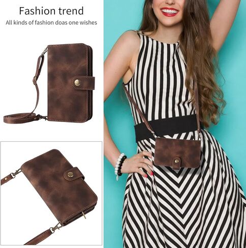 Compatible with Samsung Galaxy A32 5G 2021 6.5 inch Wallet Case with Crossbody Strap Multi-Function Credit Card Holder Stand Phone Cover for M32 G5 A 32 32A S32 SM-A326U A326U Girls Brown in Kuwait