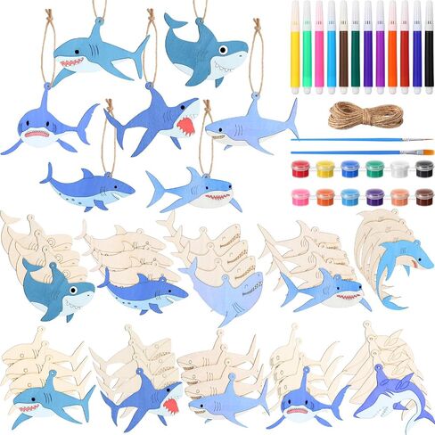 Blosssound 40 Pcs Easter Wooden Ornaments Sea Animal Shark Unfinished Wood Crafts to Paint Predrilled Circles Kit Craft for Decor with Rope and Paints Hanging Present Tags(Egg) in Saudi Arabia