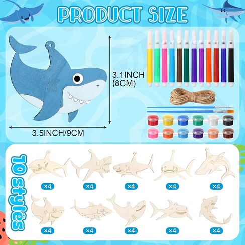 Blosssound 40 Pcs Easter Wooden Ornaments Sea Animal Shark Unfinished Wood Crafts to Paint Predrilled Circles Kit Craft for Decor with Rope and Paints Hanging Present Tags(Egg) in Saudi Arabia