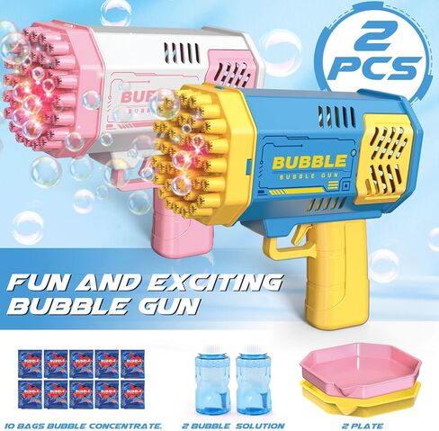 مسدس فقاعات دولانوس عبوتين مع زجاجتين من محلول الفقاعات، آلة فقاعات غمس مضيئة بـ 40 فتحة للأطفال، لعبة فقاعات للأطفال بعمر 3 4 5 6 7 8 سنوات للأولاد في الهواء الطلق وحفلات الزفاف وأعياد الميلاد (2 * أزرق) in Kuwait