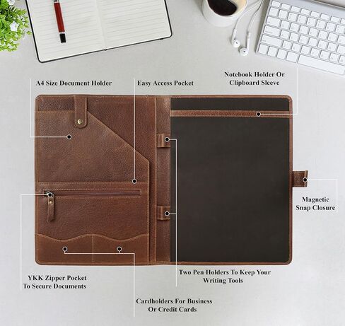 KomalC Genuine Leather Business Portfolio, Personal Organizer, Luxury Leather Padfolio (Saddle Brown) in Saudi Arabia