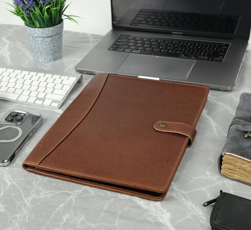 KomalC Genuine Leather Business Portfolio, Personal Organizer, Luxury Leather Padfolio (Saddle Brown) in Saudi Arabia