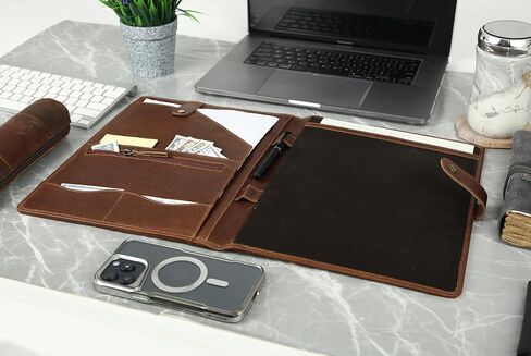 KomalC Genuine Leather Business Portfolio, Personal Organizer, Luxury Leather Padfolio (Saddle Brown) in Saudi Arabia