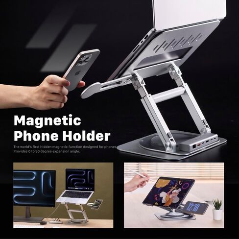 Adam Elements USB-C Stand Ultra/Laptop Station-Casa Hub Stand Ultra USB-C Magnetic 6in1 Hub Stand لجميع جهاز MacBook و iPad و USB-C المحمول-USB-C Host ، USB-C PD ، USB-C ، USB-A ، HDMI ، RJ45 (Gray) in Saudi Arabia