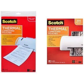 Scotch Thermal Laminating Pouches, 8.9 x 14.4-Inches, Legal Size, 20-Pack (TP3855-20) and Scotch Thermal Laminating Pouches, 8.9 x 11.4-Inches, 3 mil thick, 200-Pack (TP3854-200) Bundle