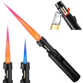 Torch Lighter, Camping Lighter with Beer Opener, Refillable Butane Gas Windproof Jet Flame Lightsaber, Red/Blue Flame with Safety Lock for Outdoor, Campfires, Camping, BBQ, Candles, Baking, Gift