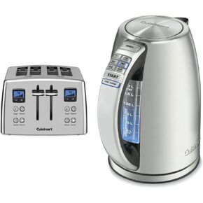 Cuisinart CPT-435P1 4-Slice Countdown Motorized Toaster, Stainless Steel & JK-17P1 Electric Cordless Tea Kettle, 1.7-Liter Capacity with 1500-Watts, Stainless Steel