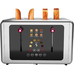 Toasters 4 Slice, Touchscreen & Digital Timer，Dual Control Panels & 5 Basic Functions Toasters, 6 Browning Levels＆6 Bread Types, Mute/Screen-Off Smart Stainless Steel Toaster,Pink