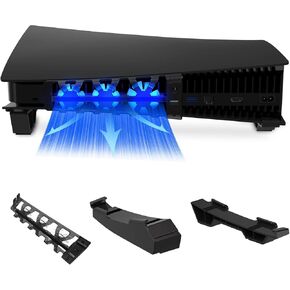 NexiGo PS5 Accessories Black Series, PlayStation 5 Horizontal Stand [Minimalist Design], PS5 Cooling Fan with LED Light, Compatible with Both Disc and Digital Editions