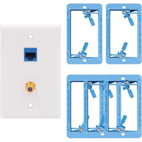 VCE Ethernet Coax Wall Plate (UL Listed) and 5-Pack Low Voltage Mounting Bracket