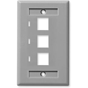 NavePoint Keystone Jack Wall Plate 3-Port, Low Profile, Single Gang, Gray, 10-Pack