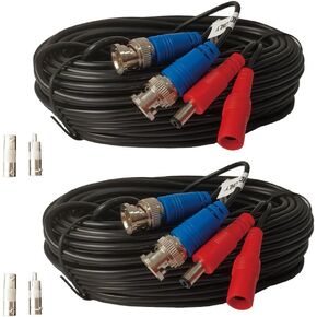 2 Pack 50ft All-in-One Video Power Cables, Security Camera Cable BNC Extension Surveillance Wire Cord for CCTV Security DVR System Installation
