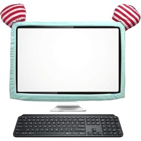 Lovely Computer Monitor Cover, 20''-29'' Cute Striped Elastic Monitor Dust Cover, TV LCD Screen Monitor Decoration for Tablet (Green)