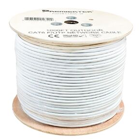 Outdoor UV 1000ft Double Jacket Cat6 23AWG CCA FTP (Foil Shield) 4-Pairs Premium Network LAN Cable Direct Burial UV Rated Waterproof White Color