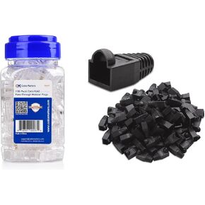 Cable Matters 100-Pack Pass Through RJ45 Modular Plugs for Solid or Stranded UTP Cable & 200-Pack RJ45 Strain Relief Boot in Black
