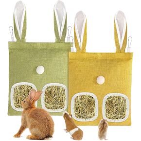 2 Pieces Hay Bag for Rabbits, 2-Hole Rabbit Hay Feeder for Guinea Pigs, Rabbits, Chinchillas, Hamsters, Mice and Small Pets