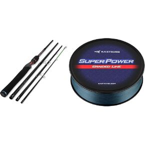 KastKing Brutus Fishing Rods, Spinning Rod 7ft-Medium - M Fast-4pcs & KastKing Superpower Braided Fishing Line, Gray, 15 LB, 150 Yds