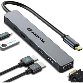 USB C HUB محطة الإرساء DUAL HDMI ، USB C إلى HDMI VGA ADAPTER TRIPLE مع 2 * 4K HDMI+1080P VGA+USB 3.0+PD 100W Charing for MacBook Pro ، XPS ، المزيد من الكمبيوتر المحمول