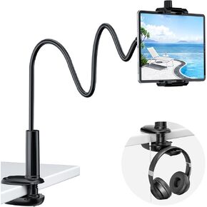 حامل اللوحات اللوحي KDD ، 360 درجة ، حامل هاتف و iPad للهاتف ومكتب ، مقطع مرن لتركيب الذراع لتسجيل الفيديو ، بجانب السرير ومشبك اللوح الأمامي لأجهزة iPad Pro 12.9 ، Mini ، Switch (4.7-12.9 ")