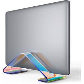 NiHome Acrylic Vertical Laptop Stand, Space-Saving, Secure & Stable with Non-Slip Pads, Wide Compatibility for MacBook, iPad, Books, Elegant Durable Design with Protective Silicone Strips (Iridescent)