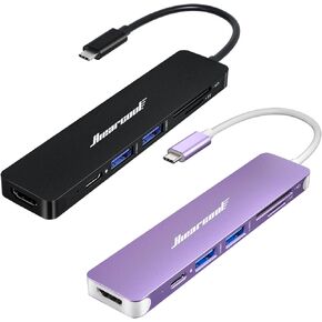 Hiearcool 7IN1 USB C Adapter, USB C Hub-(Carbon Black and Purple)