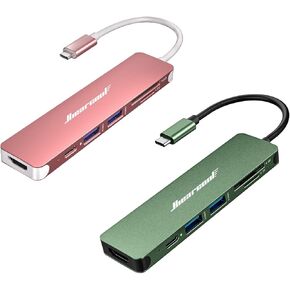 Hiearcool USB C Hub, Adapter USB C Dongle for MacBook Pro, 7 in 1 USB C to HDMI Multi-Port Adapter Compatible for USB C Laptops and Other Type C Devices (Green+Rose Gold)